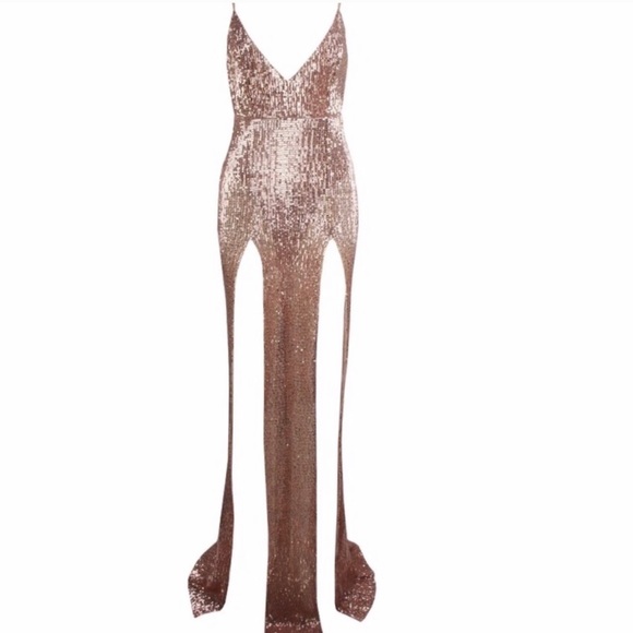 Christmas Holiday Blush Sequin Dress Slit - Picture 2 of 5